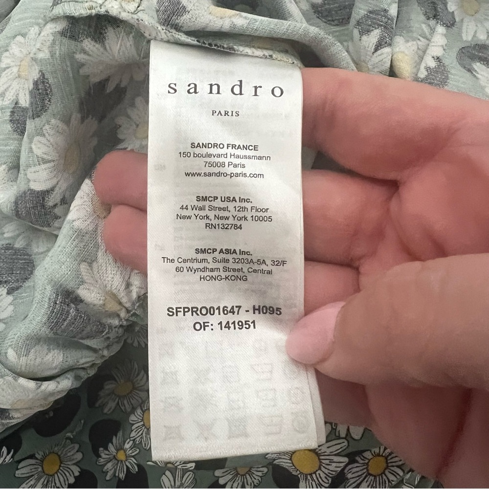Sandro Angele Floral Print Polka Dot Linen Mini Dress Sage Green - Picture 10 of 13